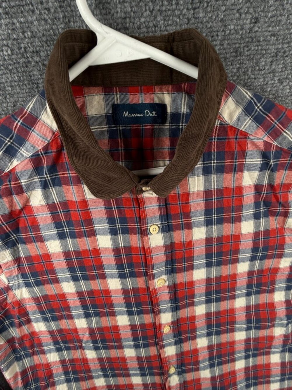 Massimo Dutti Chore Flannel Corduroy Trim Long Sleeve Button Up Shirt Cotton XL